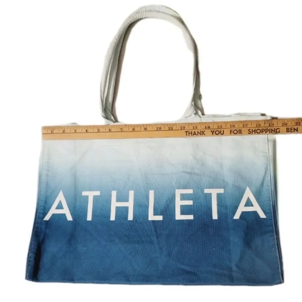 ATHLETA Blue Teal Ombre Cotton Canvas Large Tote Bag 19